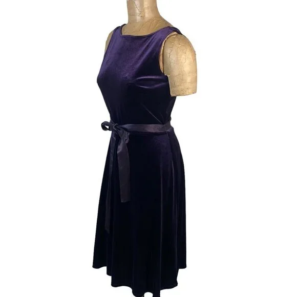VTG CDC Elegant Stretch Velvet Sleeveless Dress Sz M Purple #236B - Picture 5 of 7